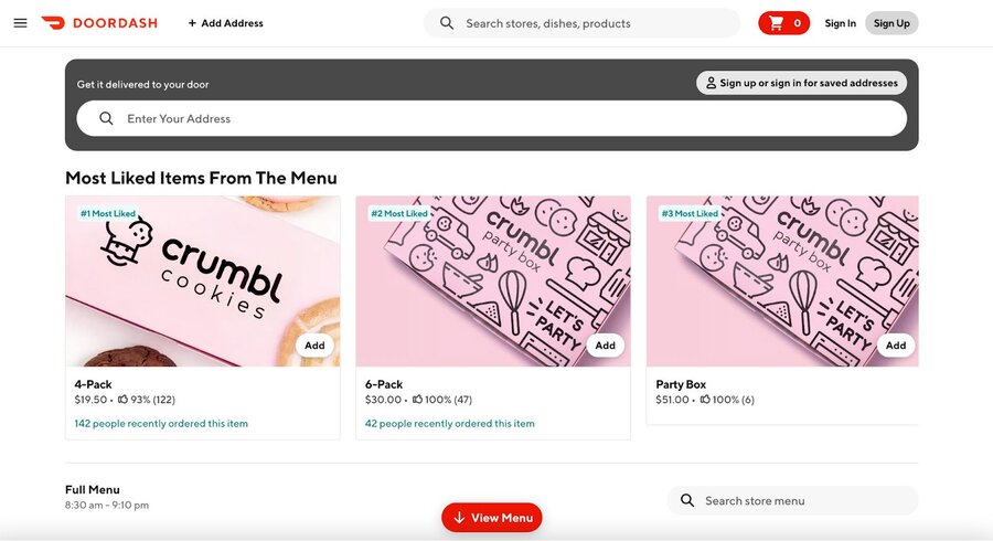 crumbl cookies doordash